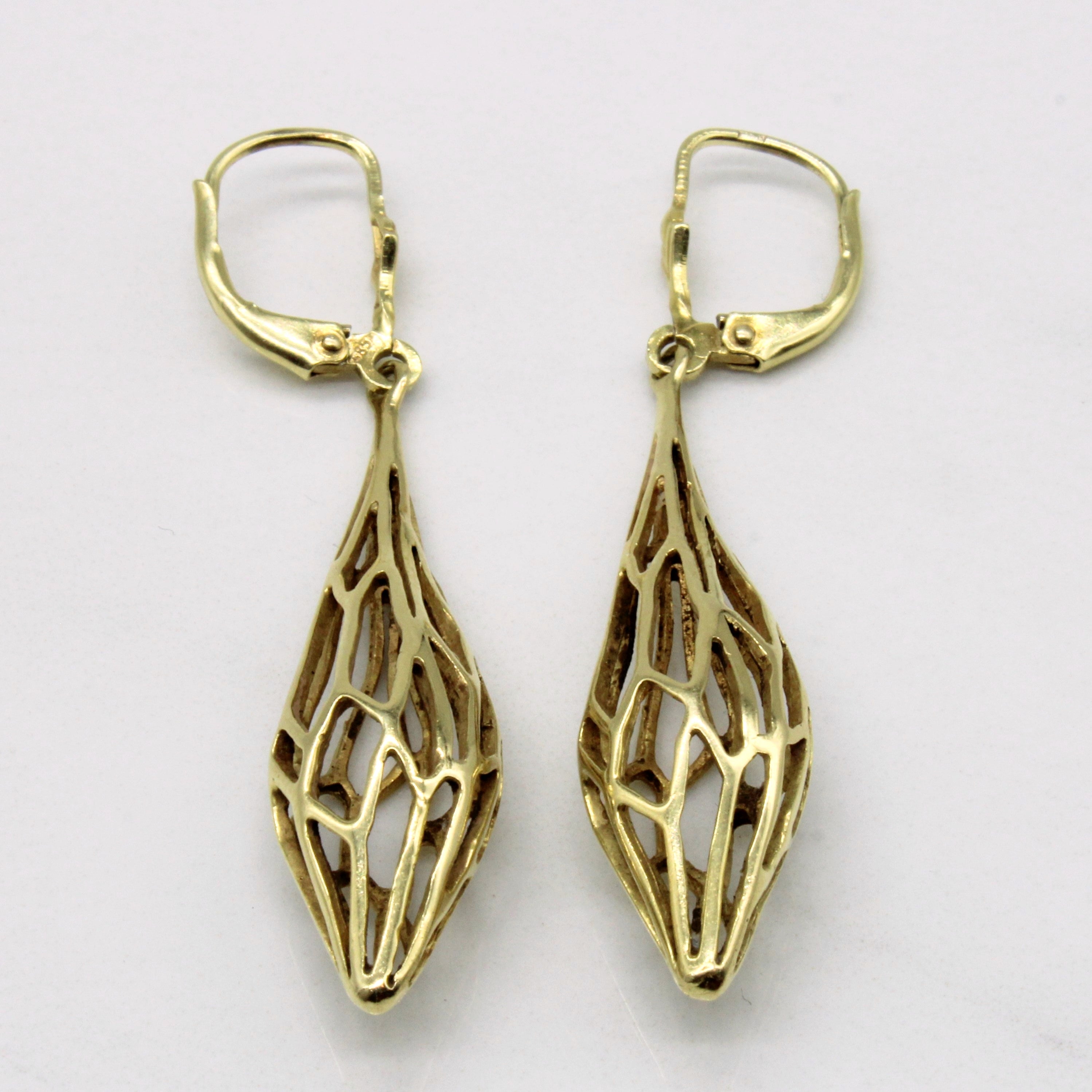 14k Yellow Gold Drop Cage Earrings