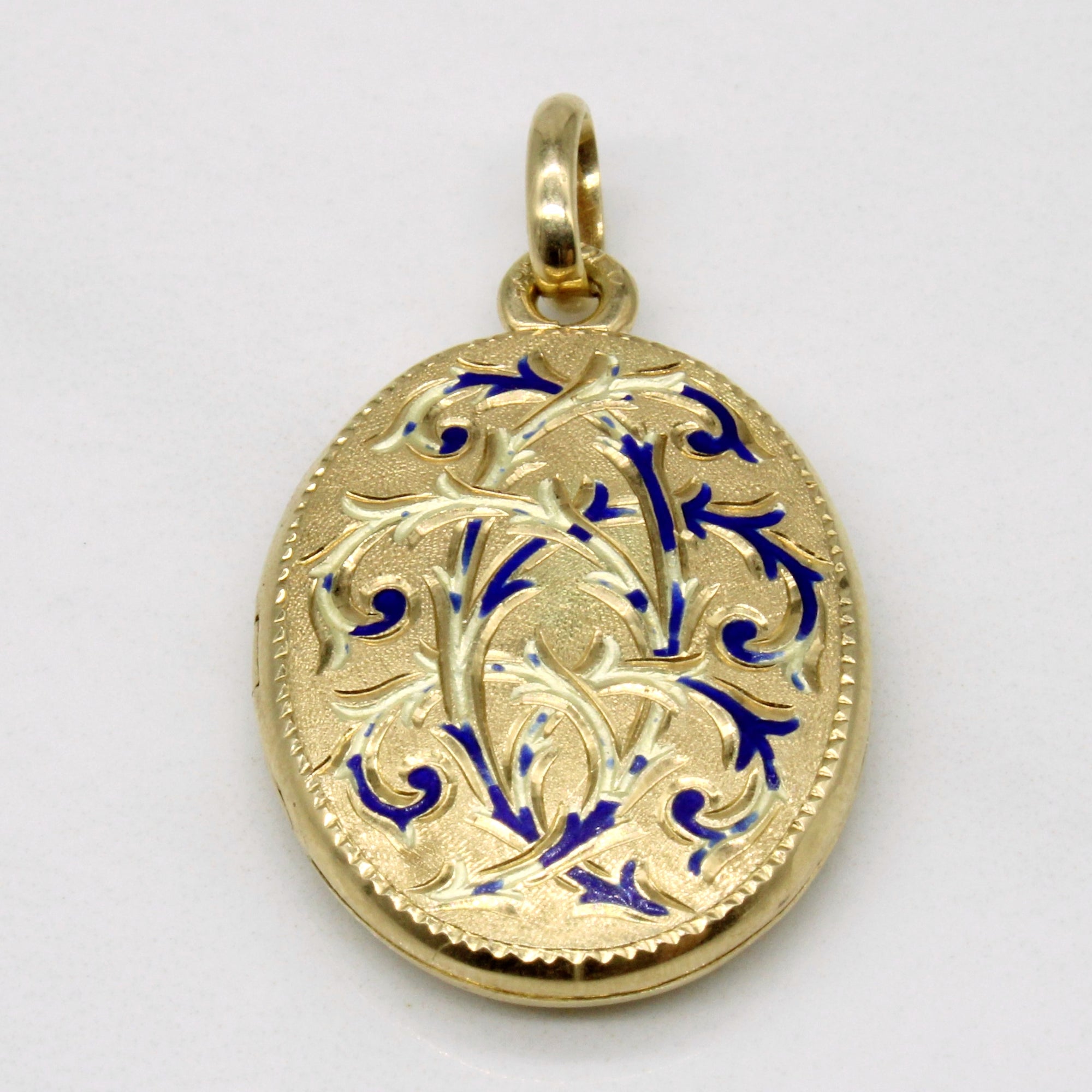 14k Yellow Gold Blue Enamel Locket