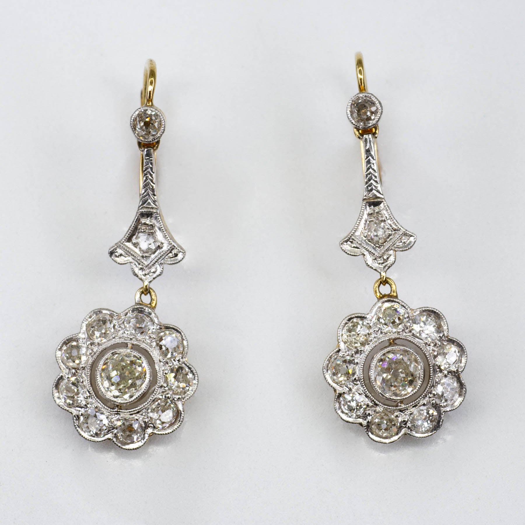 Edwardian Diamond Cluster Earrings | 2.34ctw |