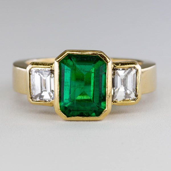 Bezel Set Emerald & Diamond Ring | 2.02ct, 1.08ctw | SZ 5 |