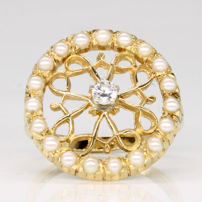 Diamond & Seed Pearl Cocktail Ring | 0.10ct | SZ 6.25 |