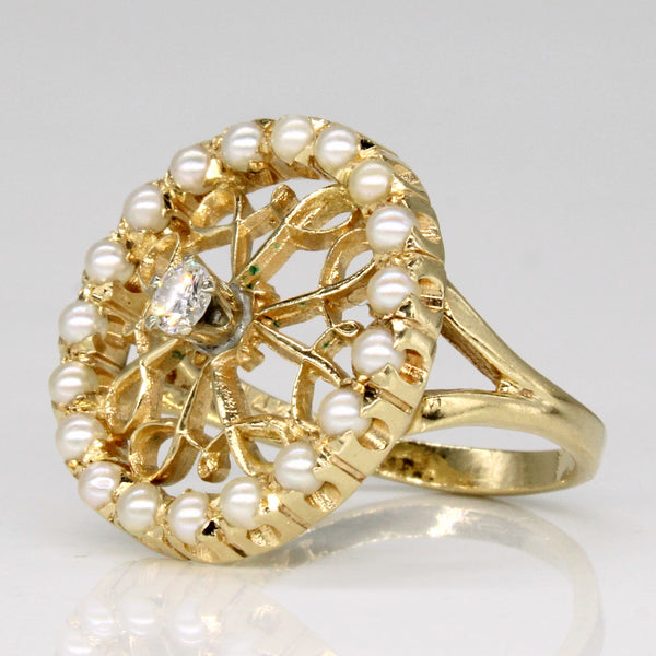 Diamond & Seed Pearl Cocktail Ring | 0.10ct | SZ 6.25 |