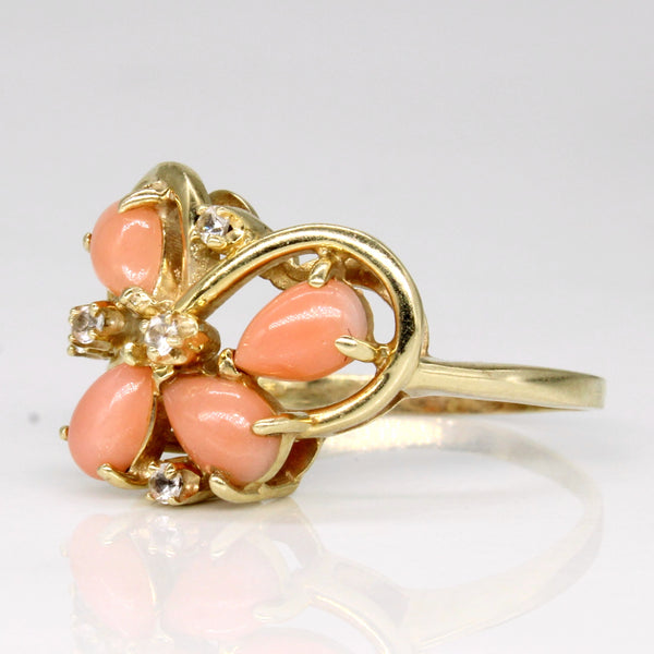 Coral & Colourless Topaz Cocktail Ring | 0.85ctw, 0.08ctw | SZ 7.25 |