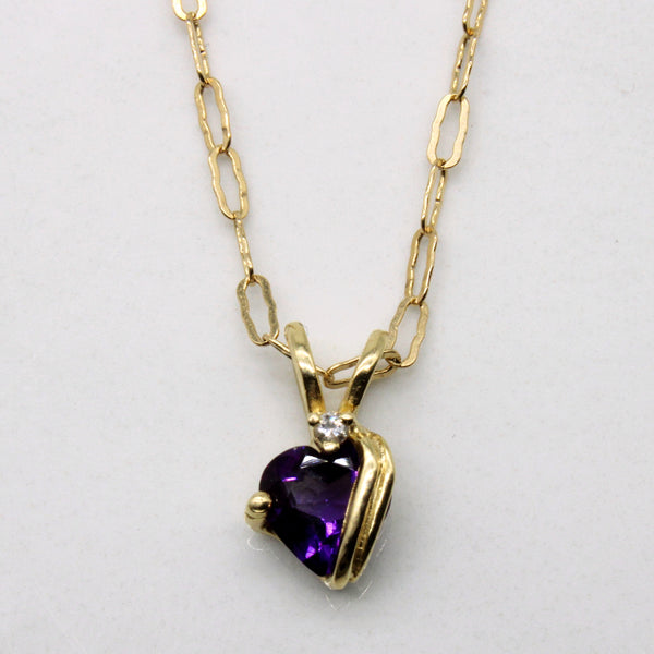 Amethyst & Diamond Heart Necklace | 0.60ct, 0.01ct | 16