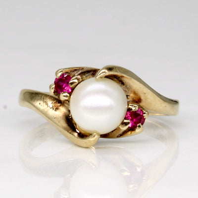 Simulant Pearl & Synthetic Ruby Ring | 0.10ctw | SZ 6 |