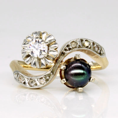 Black Pearl & Diamond Bypass Ring | 0.15ct, 0.03ctw | SZ 5.5 |