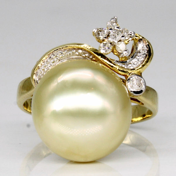 Golden Pearl & Diamond Cocktail Ring | 0.08ctw | SZ 5.5 |