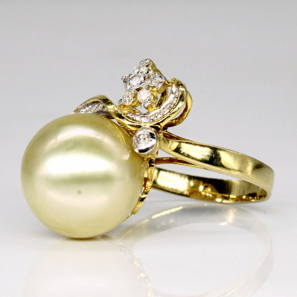 Golden Pearl & Diamond Cocktail Ring | 0.08ctw | SZ 5.5 |