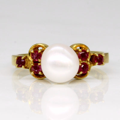 Pearl & Ruby Cocktail Ring | 0.21ctw | SZ 6.75 |