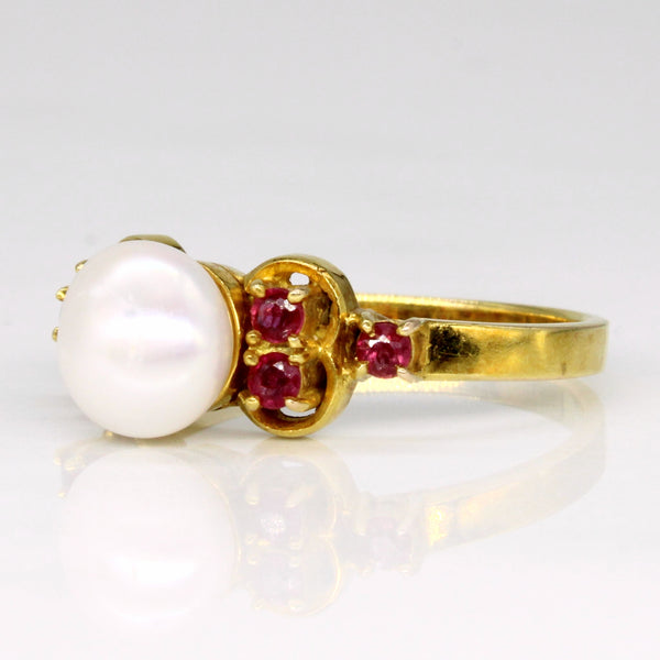 Pearl & Ruby Cocktail Ring | 0.21ctw | SZ 6.75 |