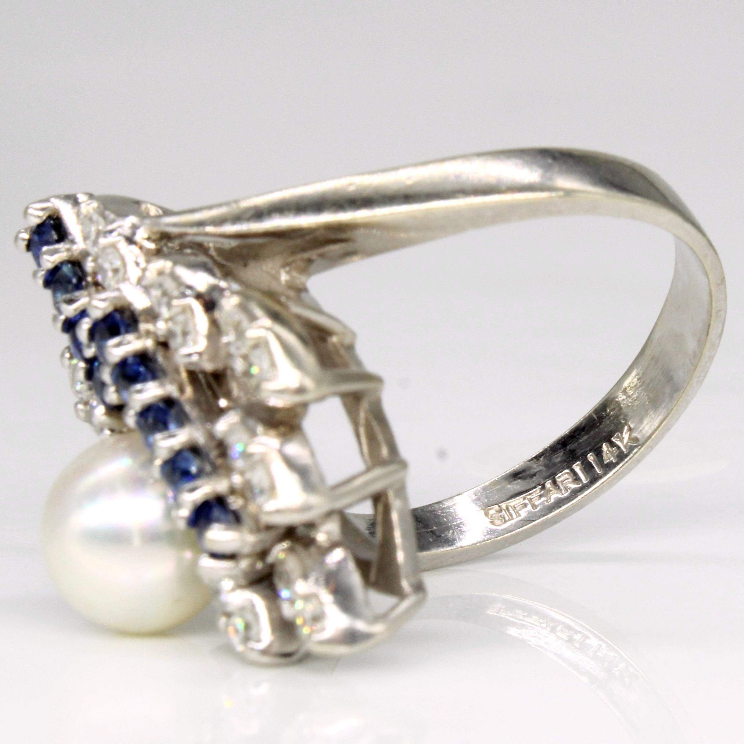 Sapphire, Pearl & Diamond Cocktail Ring | 0.32ctw, 0.18ctw  | SZ 6.5 |