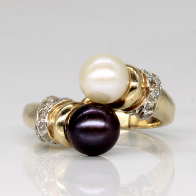 Pearl & Diamond Cross Over Ring | 0.07ctw | SZ 5.25 |