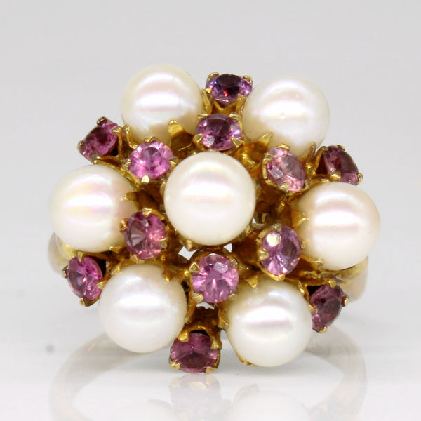 Pearl & Synthetic Ruby Cocktail Ring | 0.72ctw | SZ 5.75 |