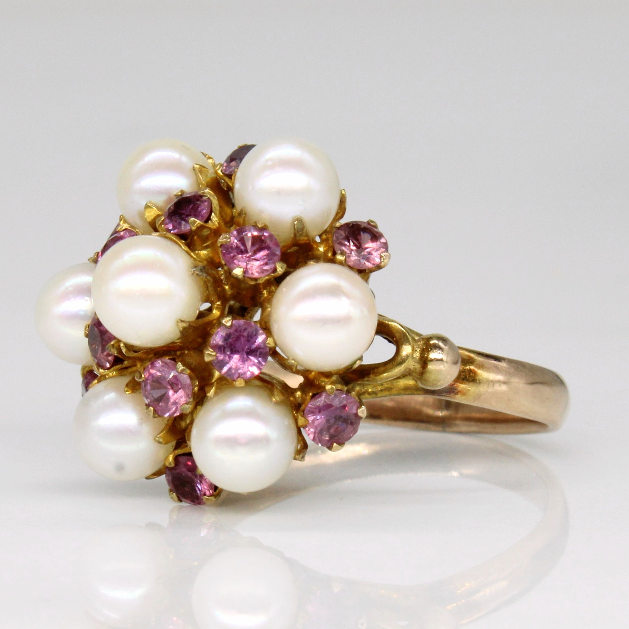 Pearl & Synthetic Ruby Cocktail Ring | 0.72ctw | SZ 5.75 |
