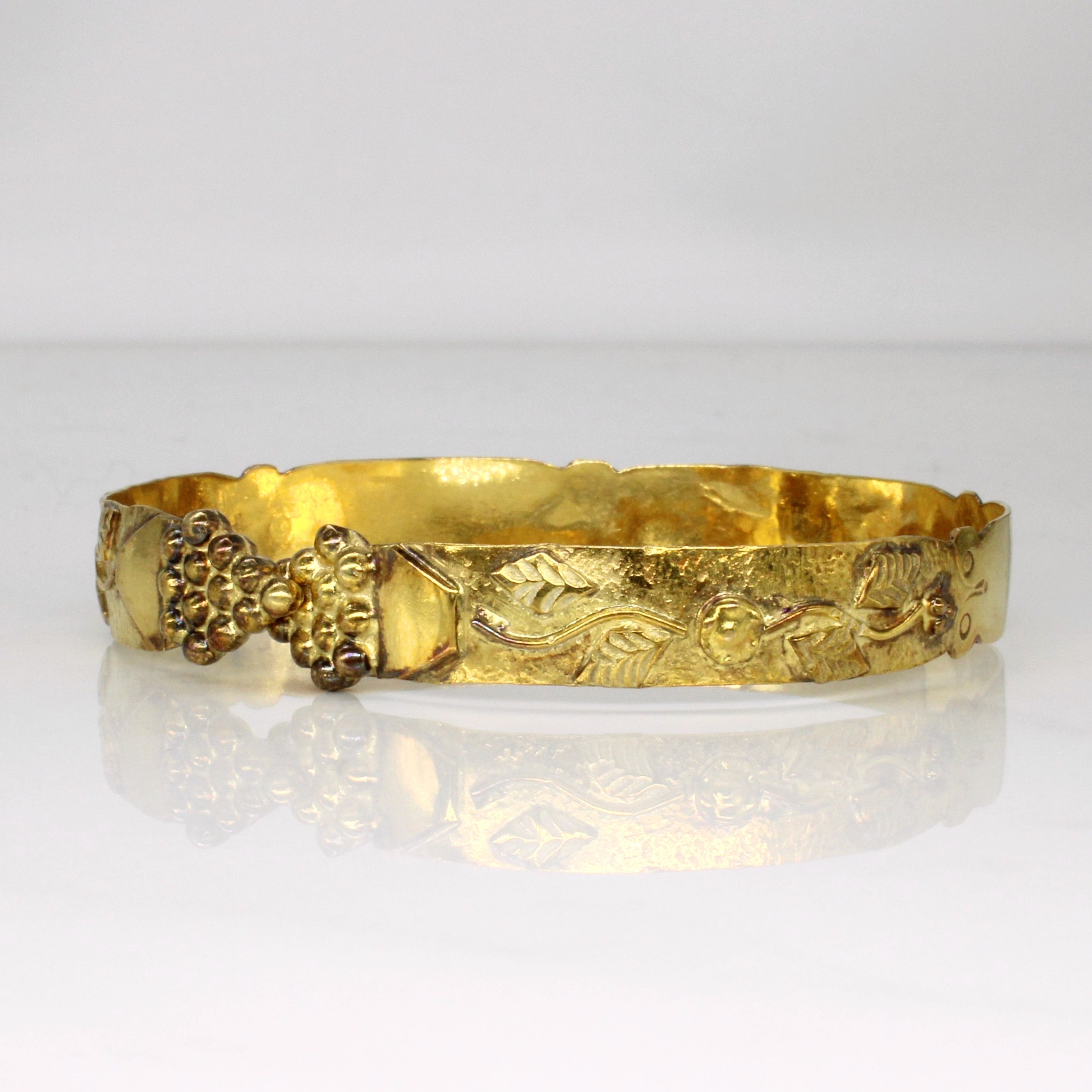 Bracelet ouvert en or jaune 9 carats motif vigne | 8,5" | 
