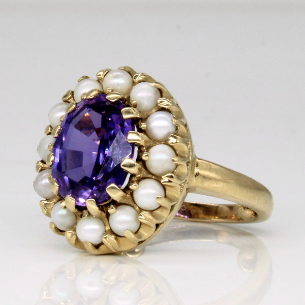 Amethyst & Pearl Cocktail Ring | 1.80ct | SZ 4 |