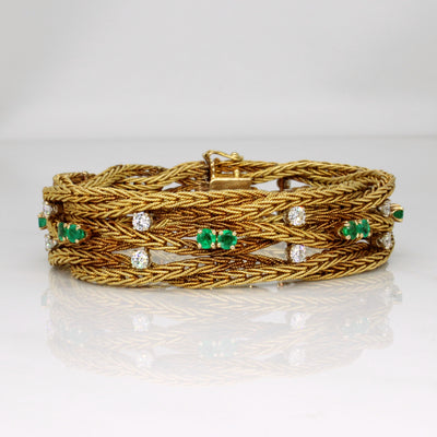 Diamond & Emerald Woven Bracelet | 1.60ctw, 0.80ctw | 7.25
