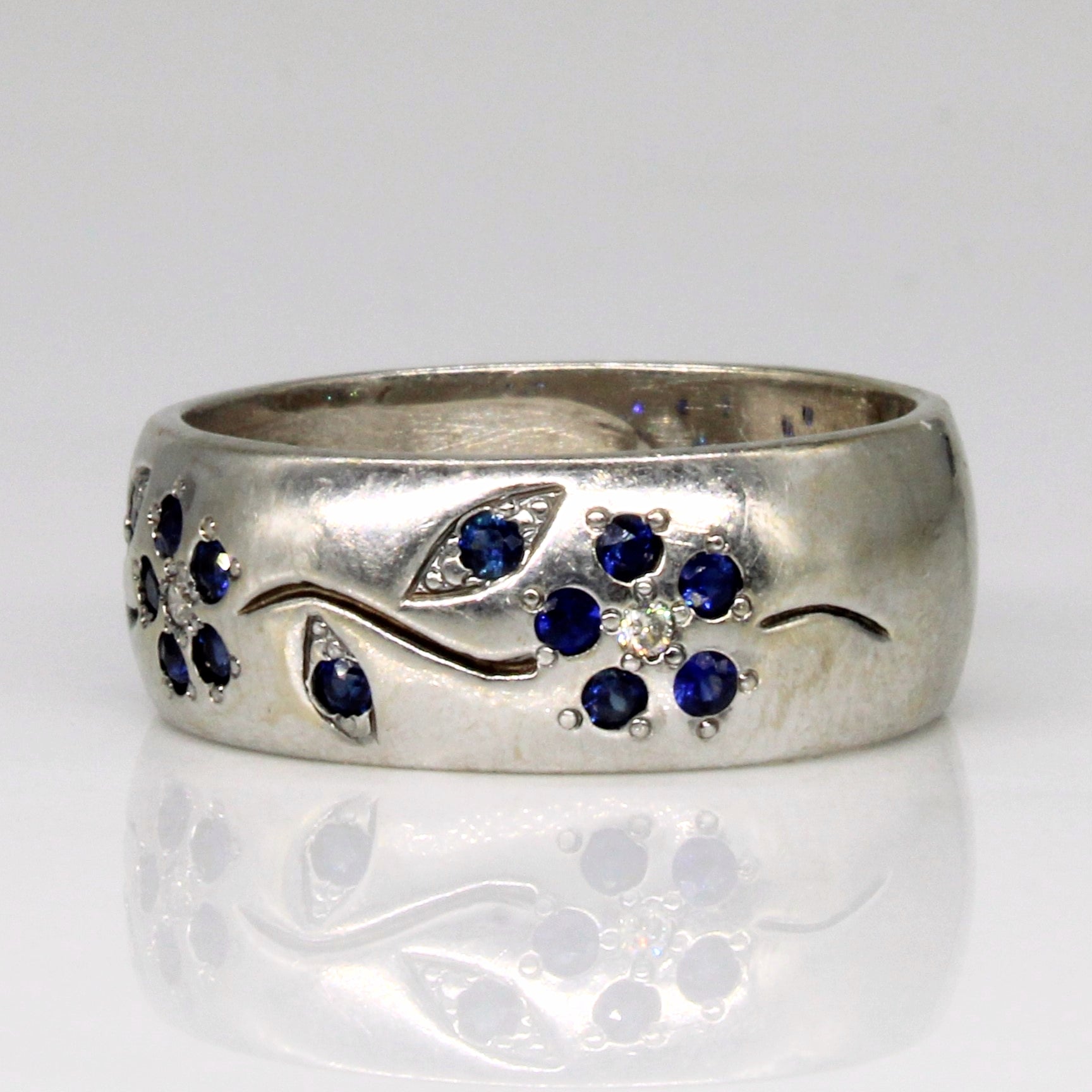 Sapphire & Diamond Floral Design Ring | 0.21ctw, 0.03ctw | SZ 7.75 |