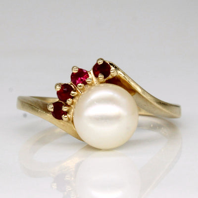 Pearl & Synthetic Ruby Ring | 0.12ctw | SZ 5.75 |
