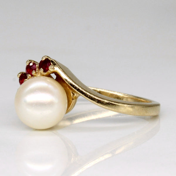 Pearl & Synthetic Ruby Ring | 0.12ctw | SZ 5.75 |