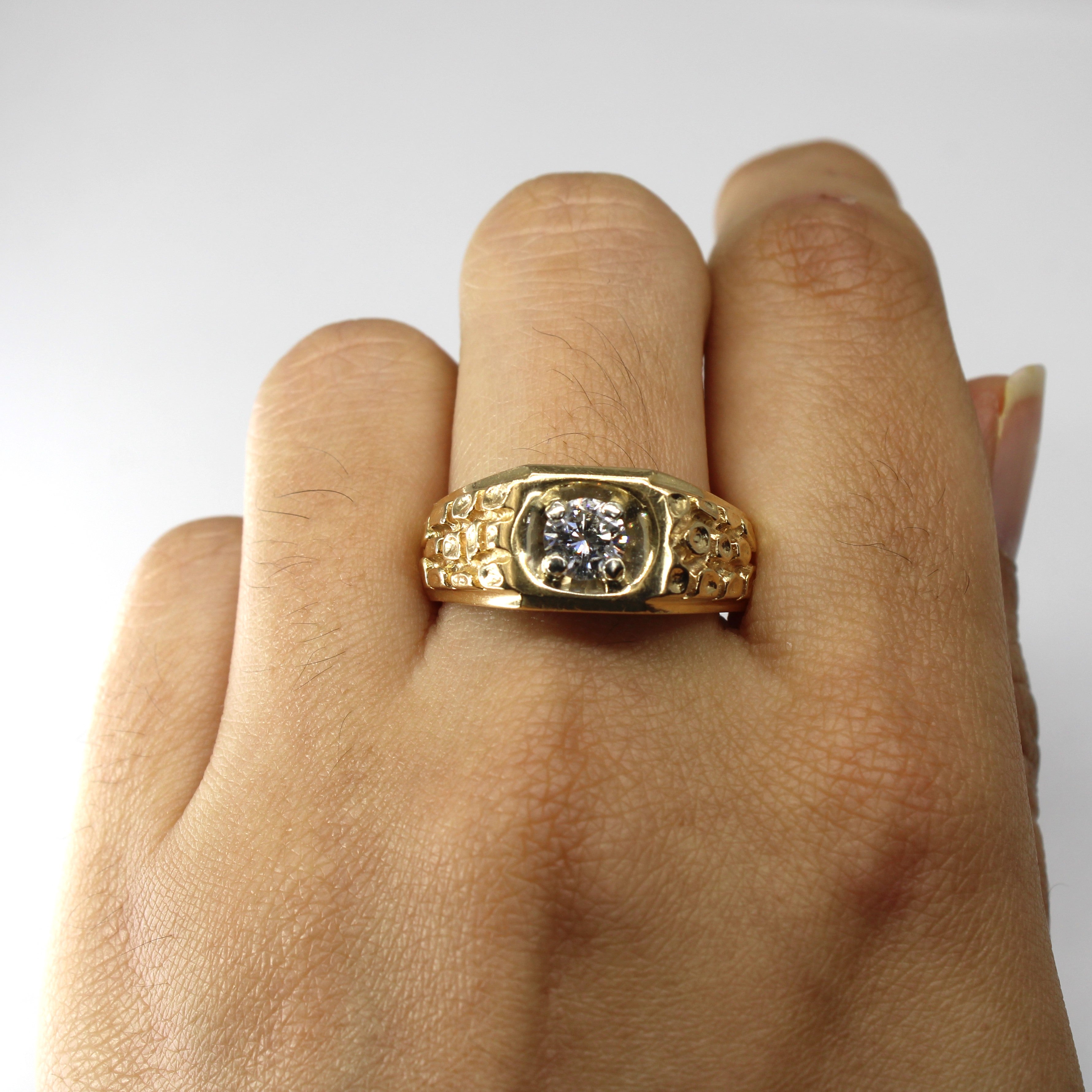 Bague solitaire texturée en diamant | 0,65 ct SI2 I/J | Taille 10,75 | 