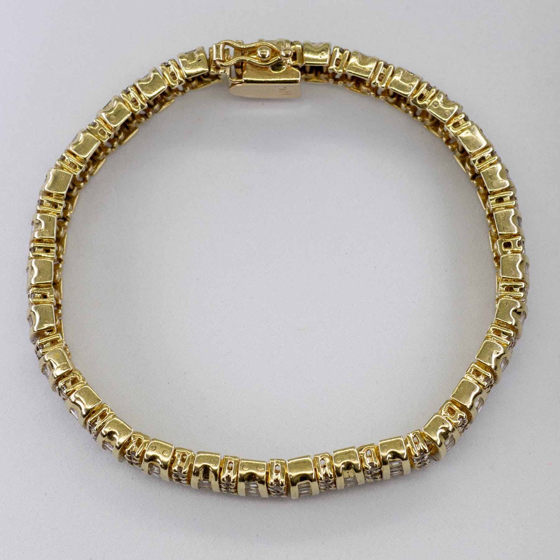 14k Baguette and Round Brilliant Cut Diamond Bracelet | 2.70ctw | 7.5" |