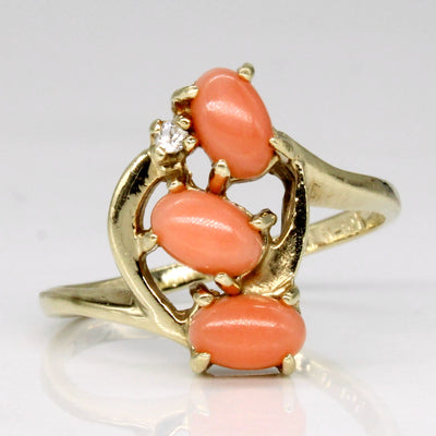 Coral & Colourless Topaz Cocktail Ring | 0.66ctw, 0.02ctw | SZ 4.5 |
