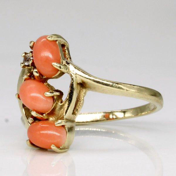 Coral & Colourless Topaz Cocktail Ring | 0.66ctw, 0.02ctw | SZ 4.5 |