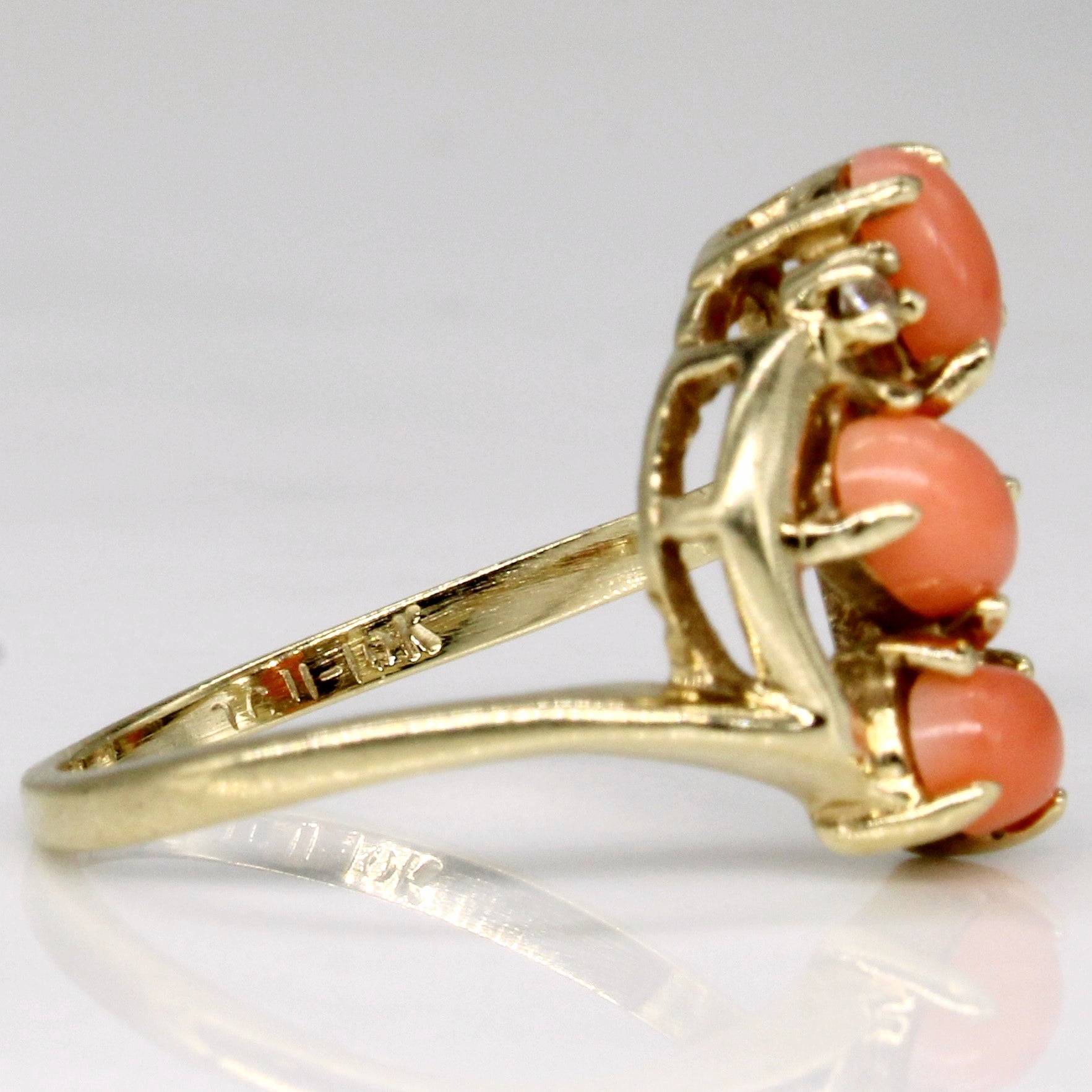 Coral & Colourless Topaz Cocktail Ring | 0.66ctw, 0.02ctw | SZ 4.5 |