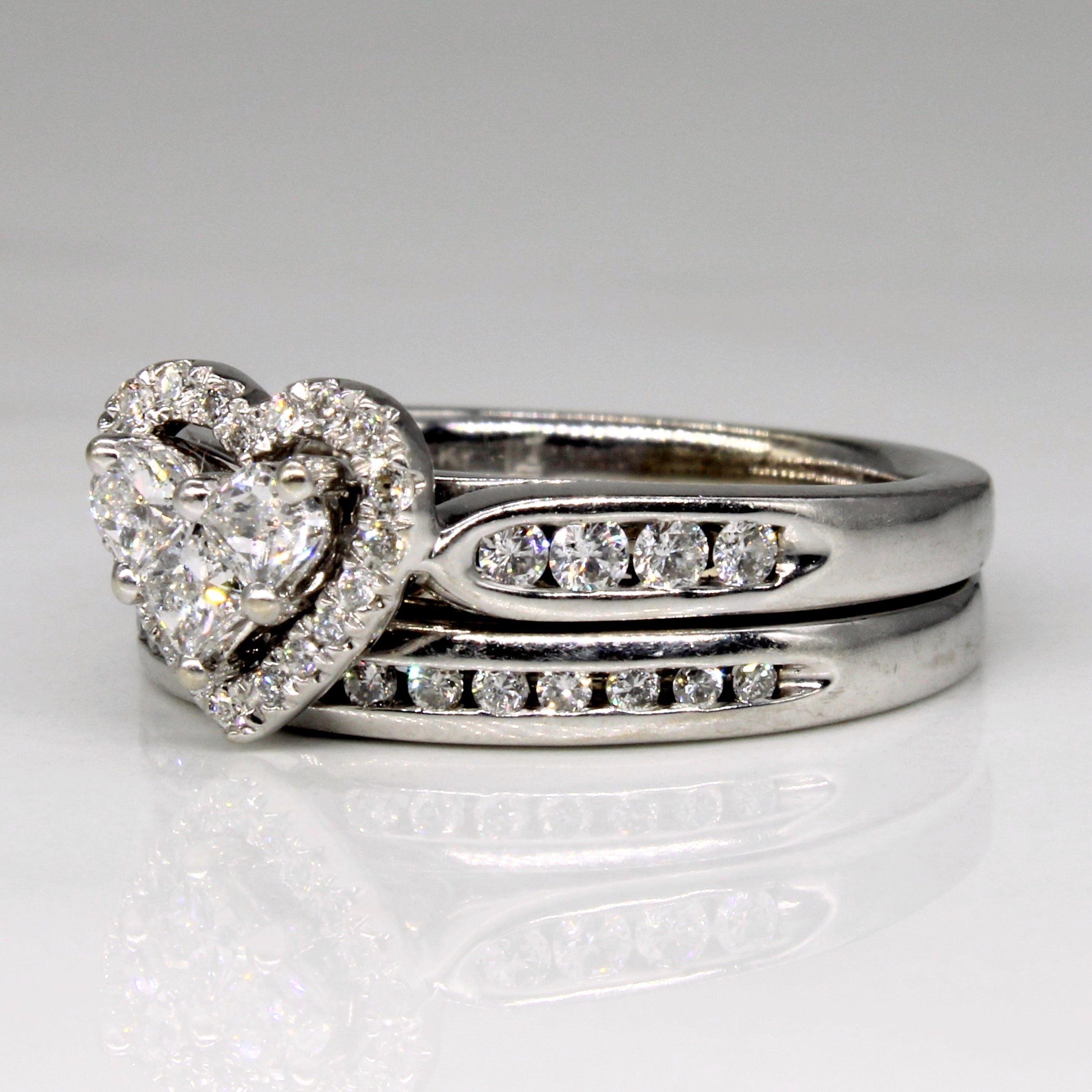 Diamond Heart Wedding Ring Fused Set | 0.60ctw | SZ 7 |