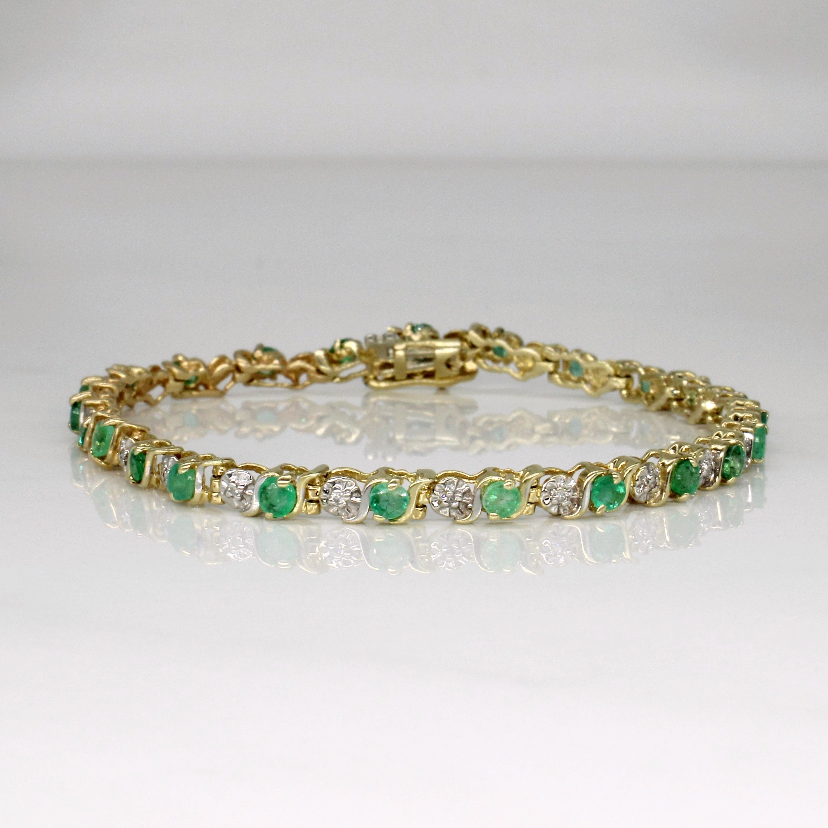 Emerald & Diamond Bracelet | 1.00ctw, 0.10ctw | 7" |