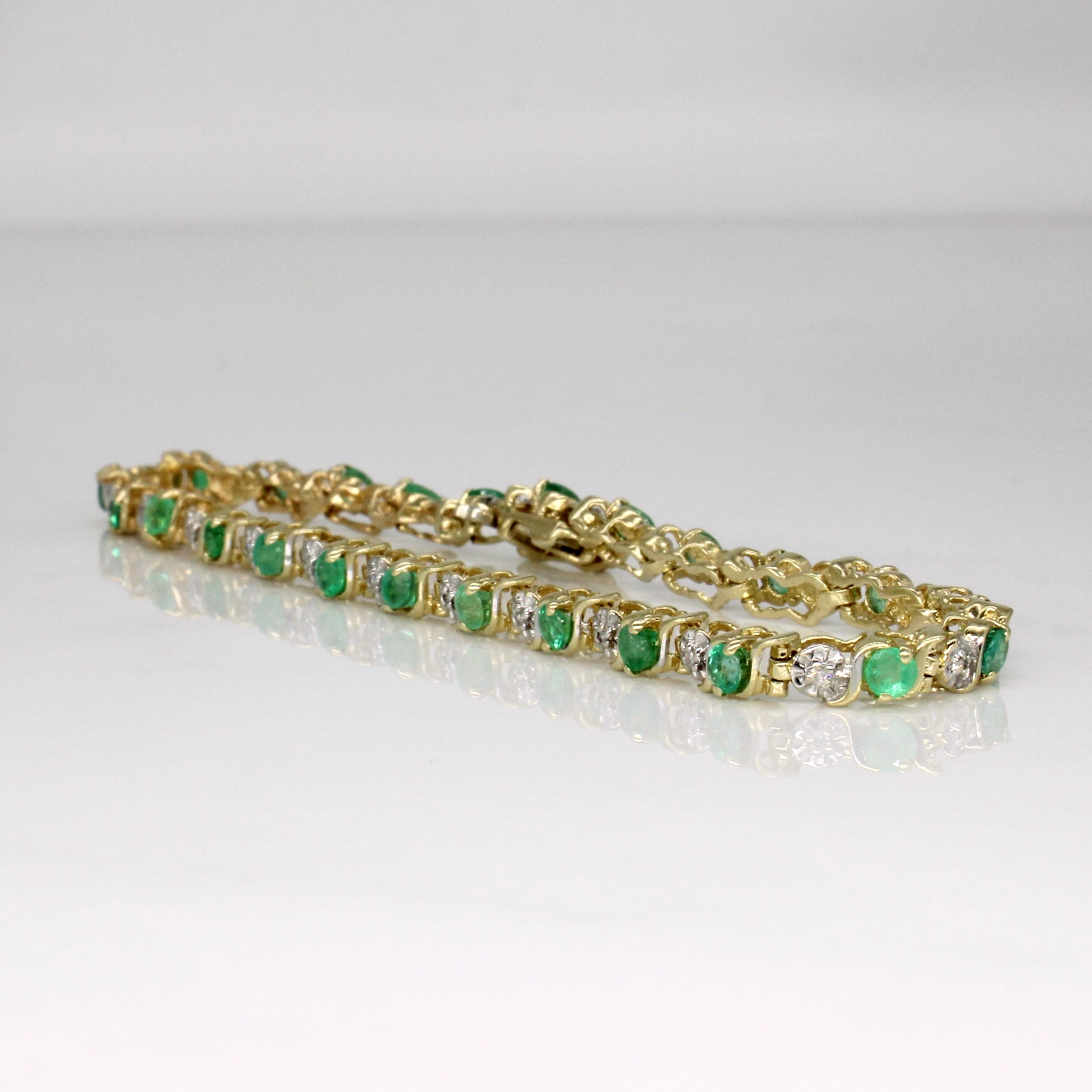 Emerald & Diamond Bracelet | 1.00ctw, 0.10ctw | 7" |