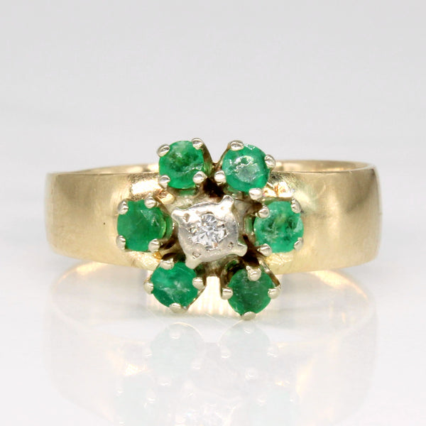 Emerald & Diamond Flower Ring | 0.36ctw, 0.02ct | SZ 7 |