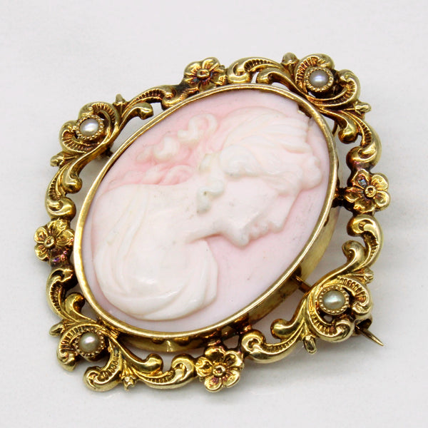 Carved Pink Shell Cameo & Seed Pearl Brooch & Pendant | 15.00ct |