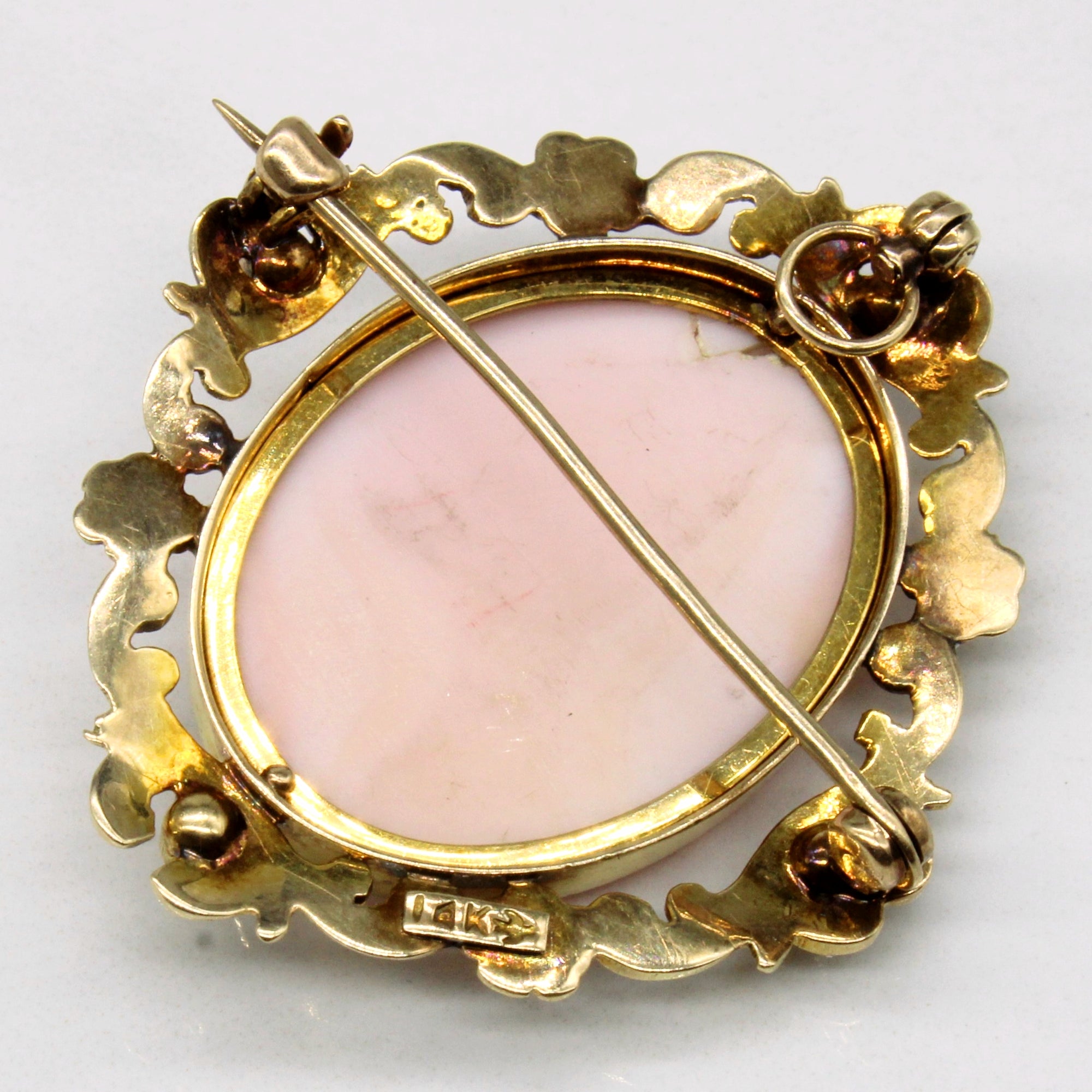 Carved Pink Shell Cameo & Seed Pearl Brooch & Pendant | 15.00ct |