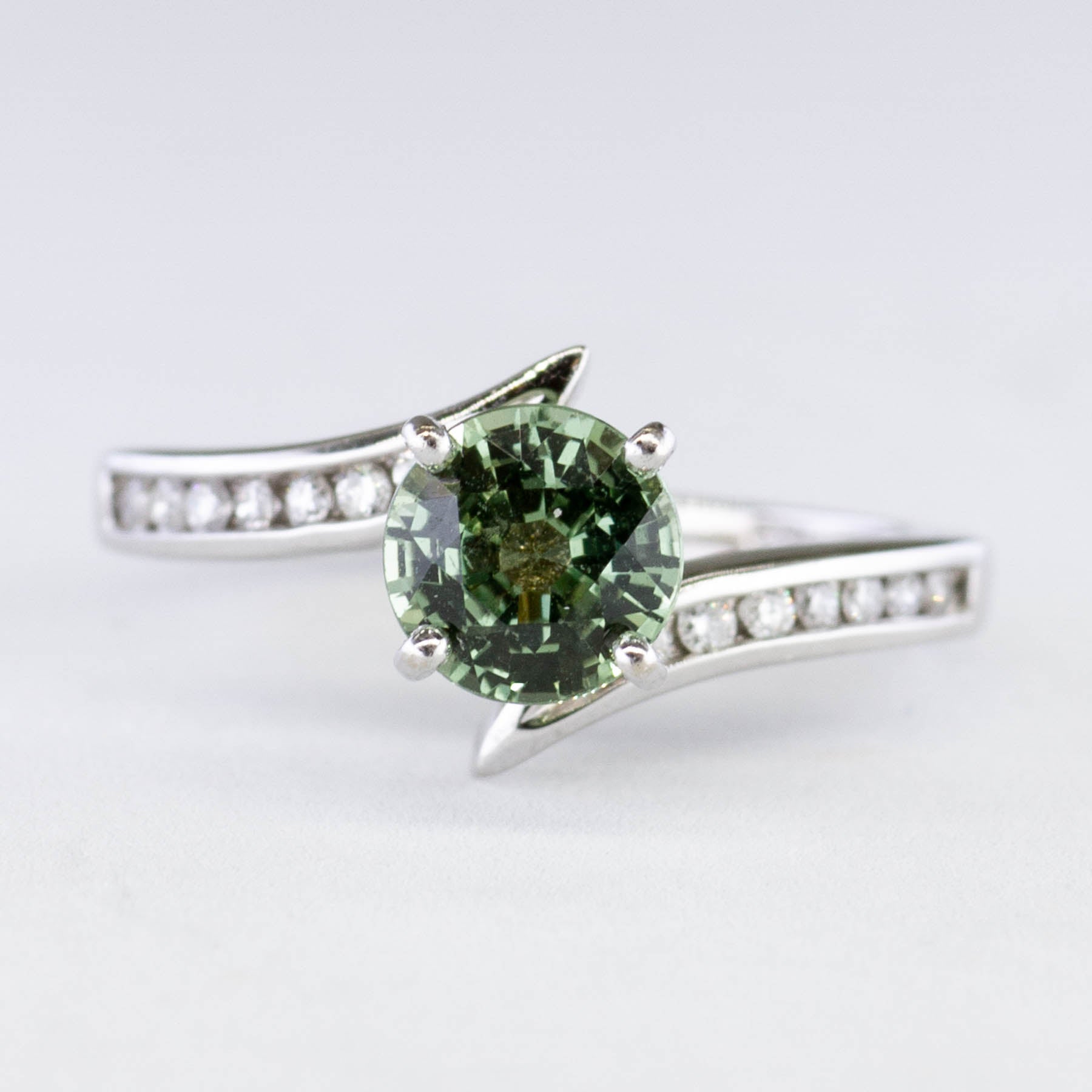 Green Sapphire & Diamond Bypass Ring | 1.01ct | SZ 4 |