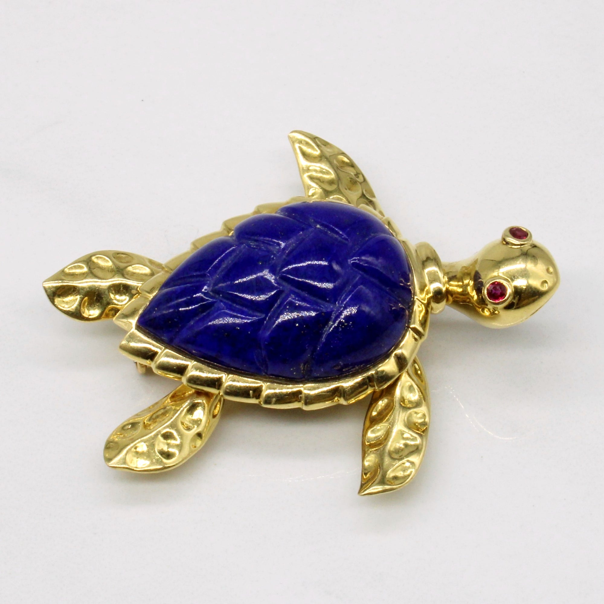 Lapis Lazuli & Ruby Turtle Brooch | 20.00ct, 0.05ctw |