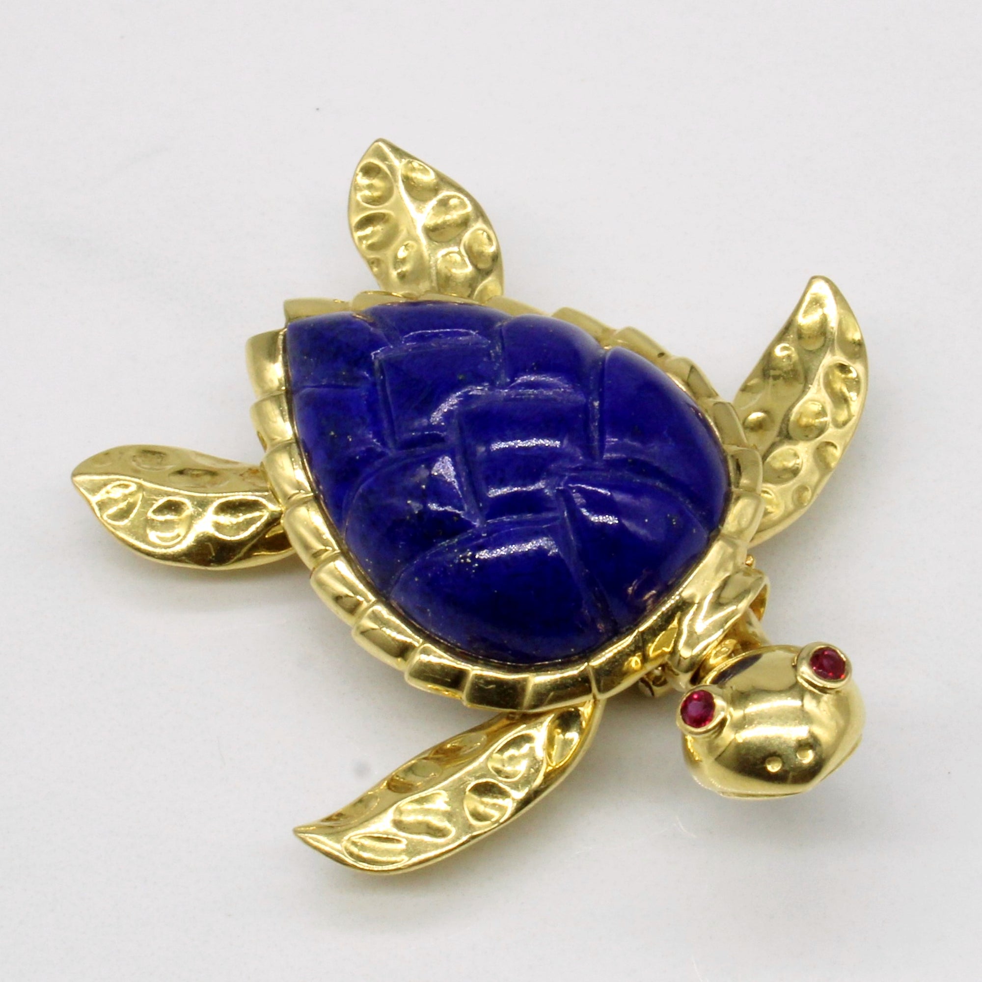 Lapis Lazuli & Ruby Turtle Brooch | 20.00ct, 0.05ctw |