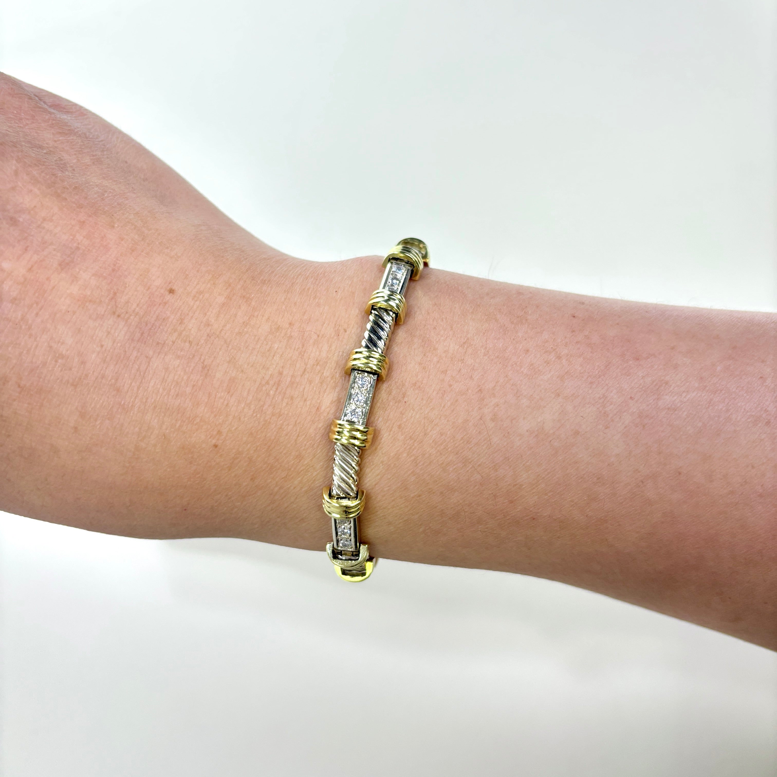 Two Tone Gold Diamond Bracelet | 0.96ctw | SZ 7.25"