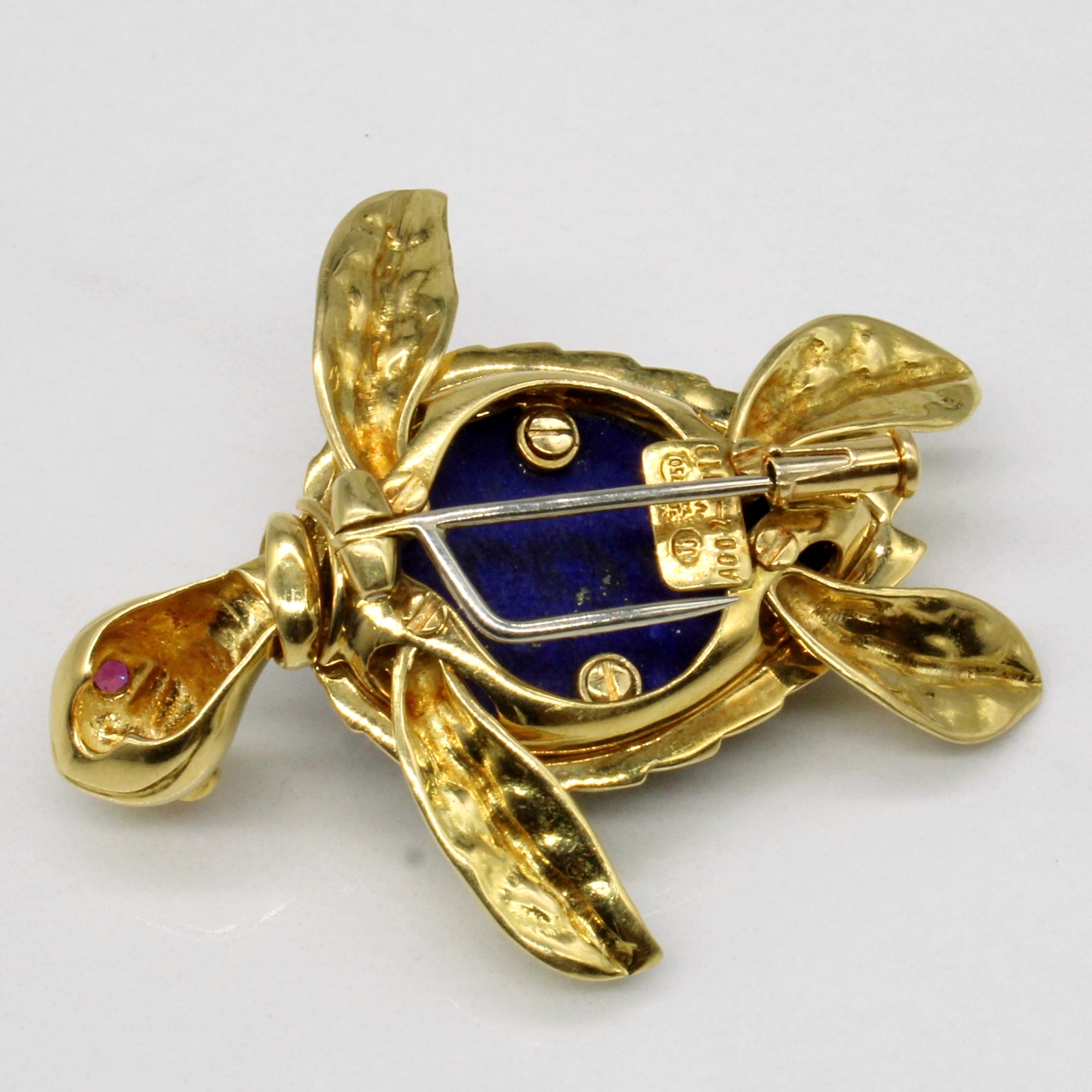 Lapis Lazuli & Ruby Turtle Brooch | 20.00ct, 0.05ctw |