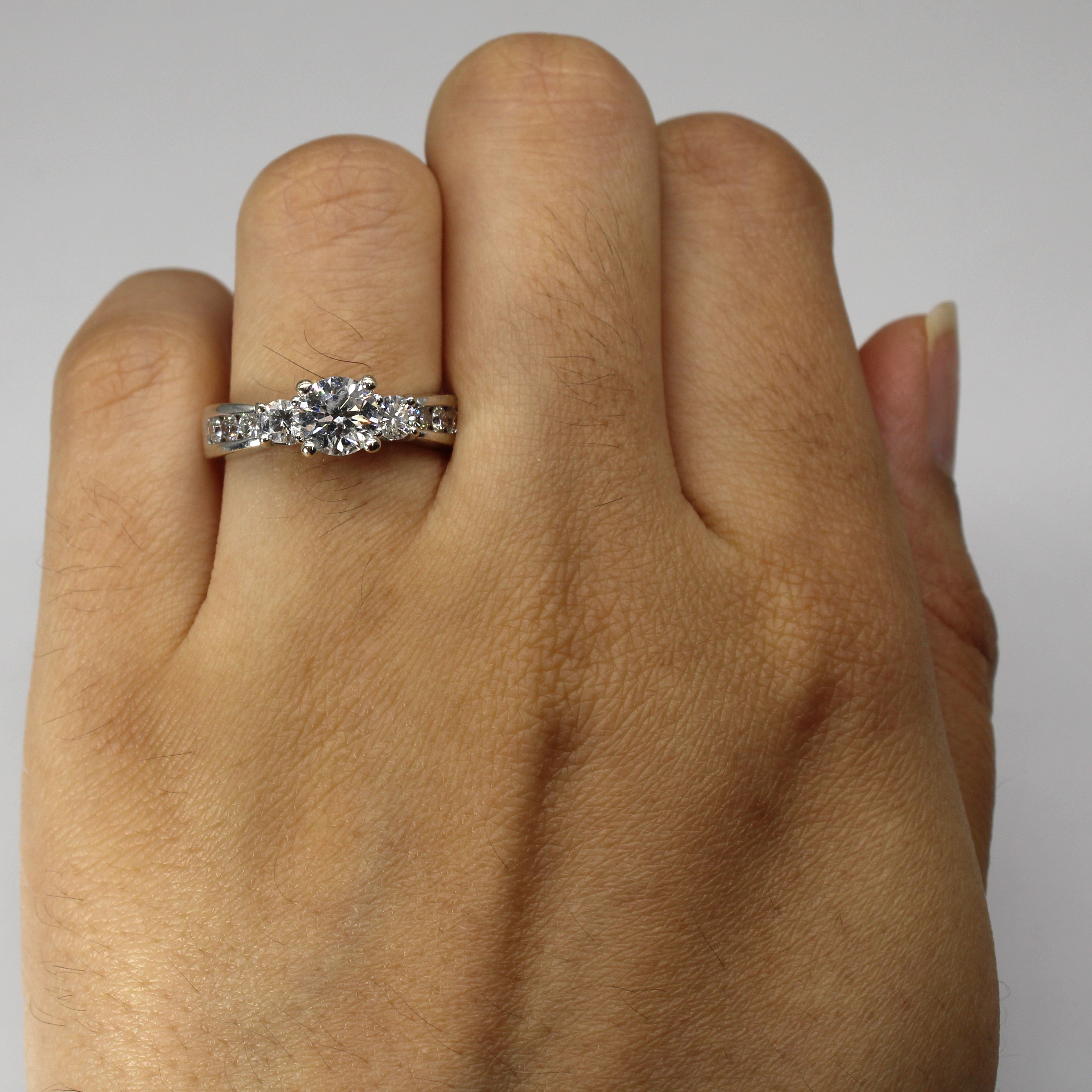 Three Stone Diamond with Accents Ring | 1.35ctw I1 F | SZ 5.5 |