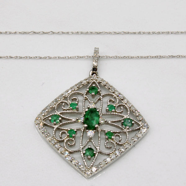 Diamond & Emerald Lattice Pendant & Necklace | 0.35ctw, 0.14ctw | 18