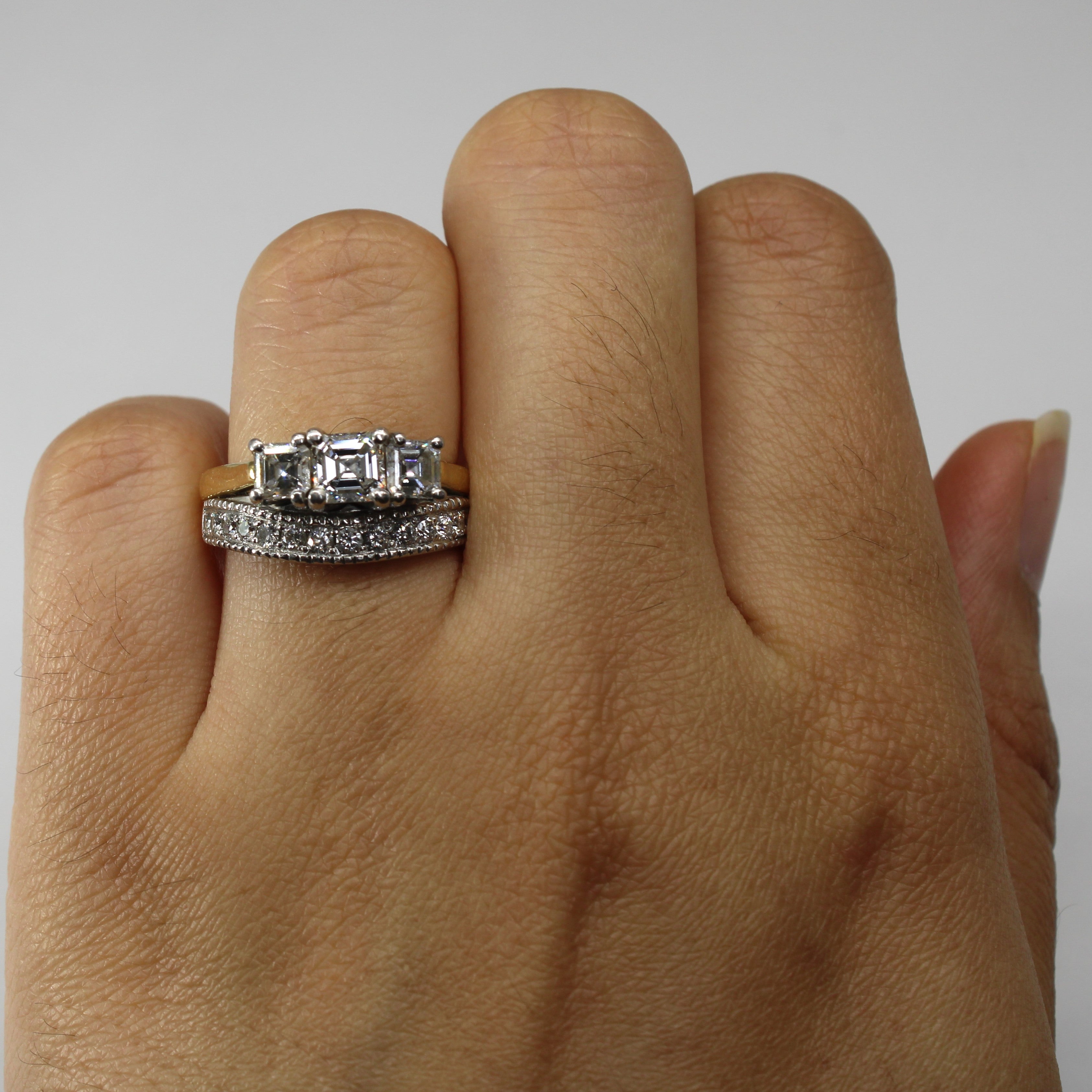 Three Stone Diamond with Band Soldered Set | 1.62ctw VS2 E | SZ 6.25 |