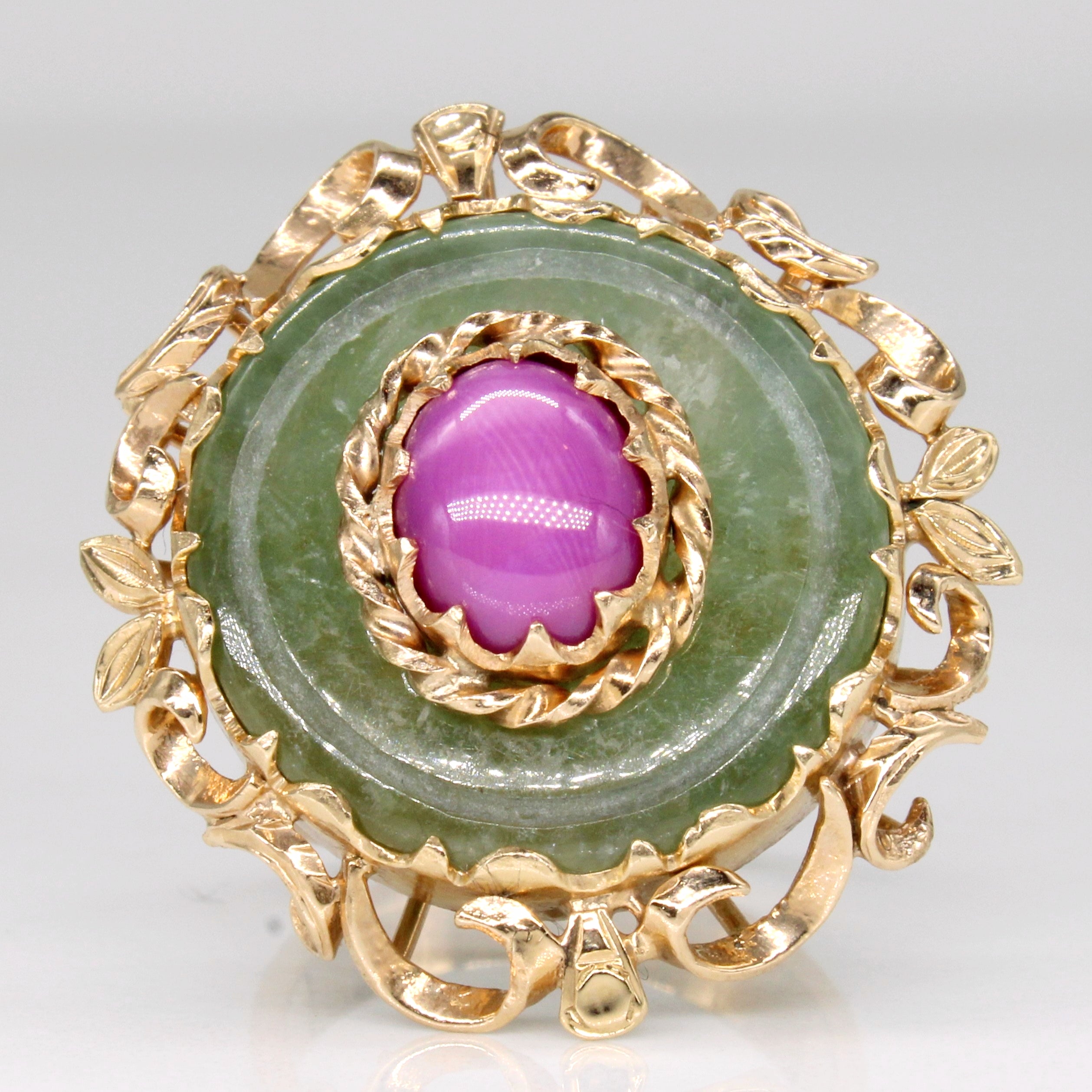 Synthetic Star Ruby & Serpentine Cocktail Ring | 1.70ct, 10.00ct | SZ 5.75 |