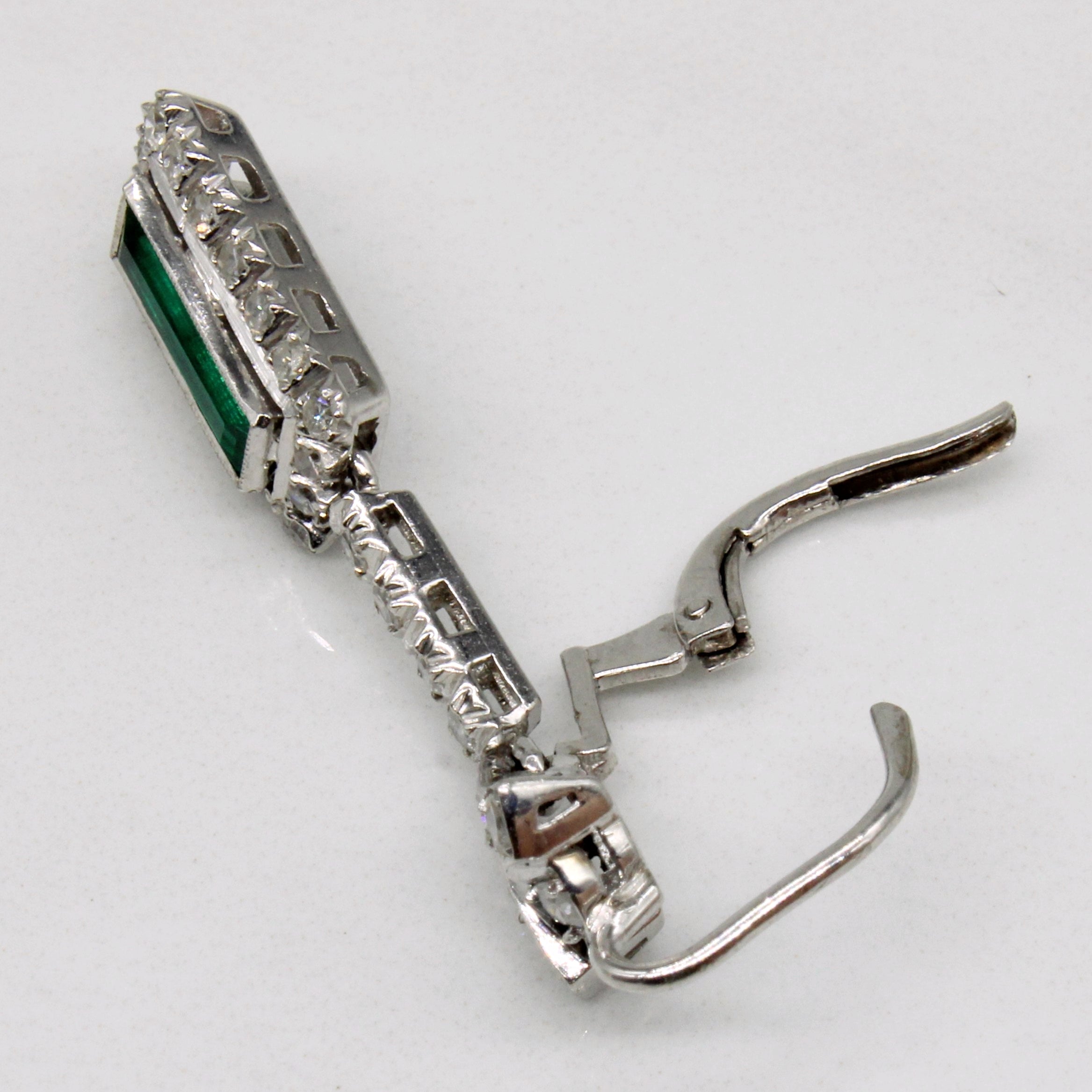 Synthetic Emerald & Natural Diamond Drop Earrings | 0.60ctw, 0.56ctw |