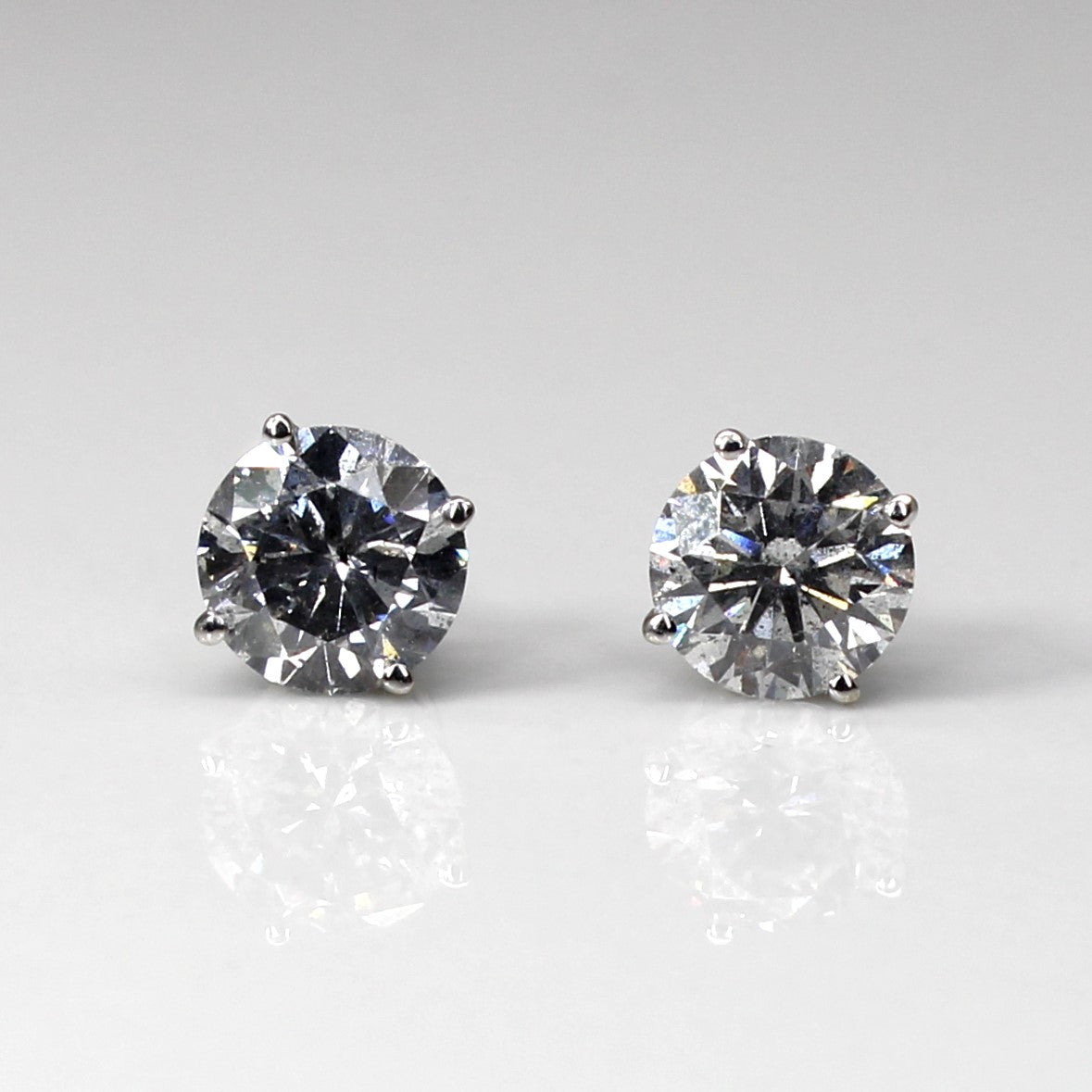 Boucles d'oreilles solitaire en diamant | 1,65 ct I1/I2 H/I | 