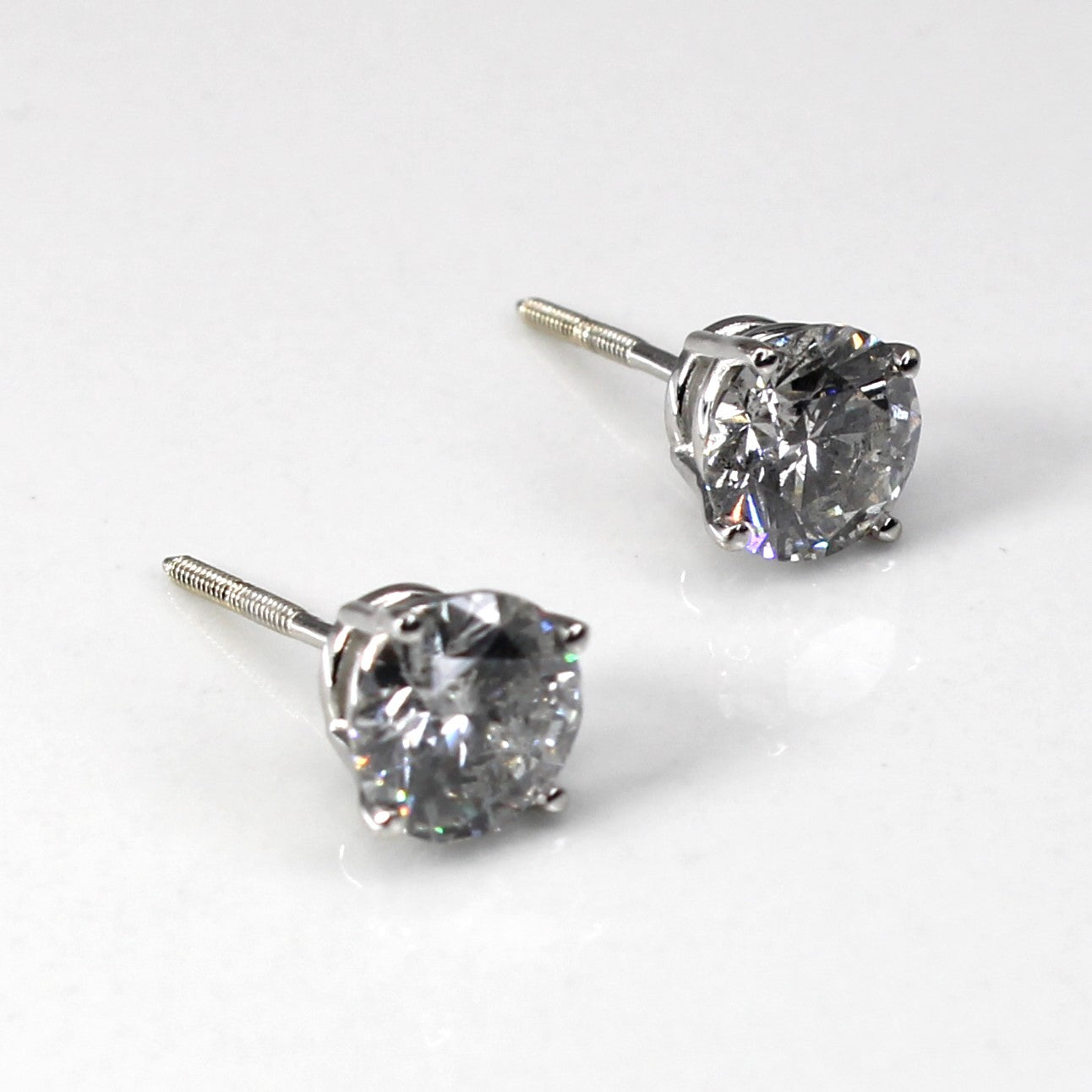 Boucles d'oreilles solitaire en diamant | 1,65 ct I1/I2 H/I | 