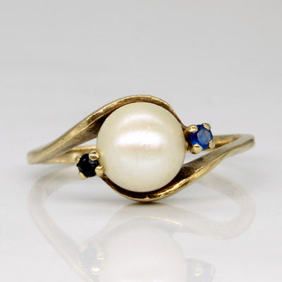 Pearl & Synthetic Sapphire Bypass Ring | 0.05ctw | SZ 6 |