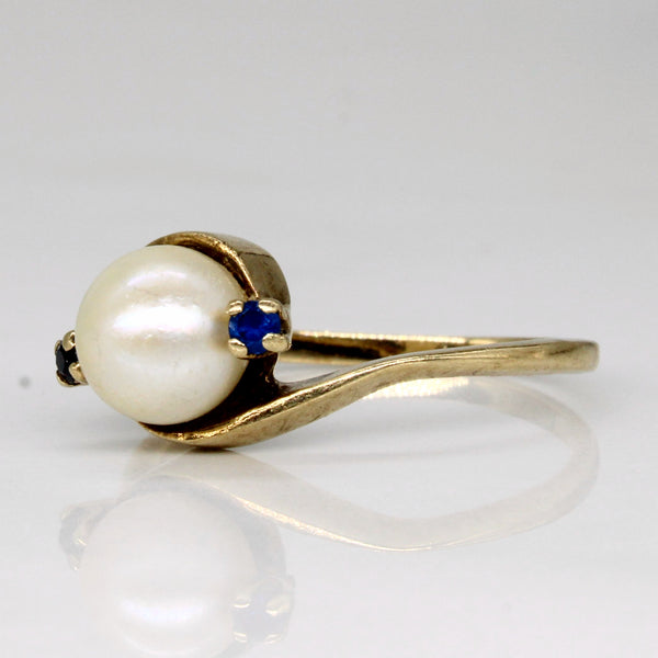 Pearl & Synthetic Sapphire Bypass Ring | 0.05ctw | SZ 6 |