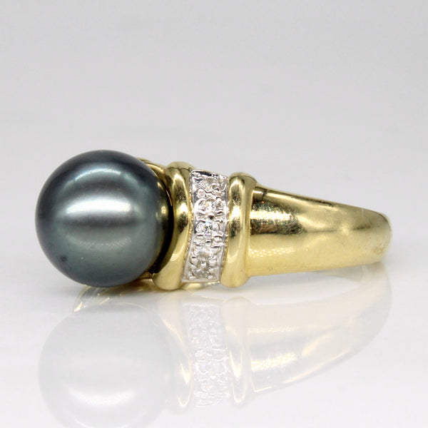 Black Pearl & Diamond Ring | 0.10ctw | SZ 7 |